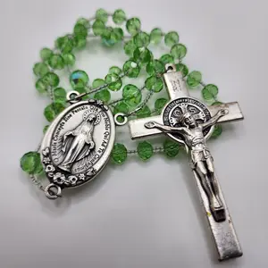 Green Peridot Gem-Cut Glass Handcrafted Catholic Rosary