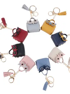 Owl Keychain Mini Bag with Colorful Cartoon Design, Cute Owl Coin Purse with Studded Details, Adorable Gift Bag for Accessories, Trendy Cute Keychain, Keychain for Bags