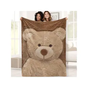 1pc Of Comfortable Flannel Teddy Bear Blanket - Modern Design, Digital Print, Tear-Resistant, Suitable All Seasons, Made Of%, Soft Knit Material, Couch, Sofa, Or Bed, 280Gsm Single-Sided Digitally Printed Blanket.
