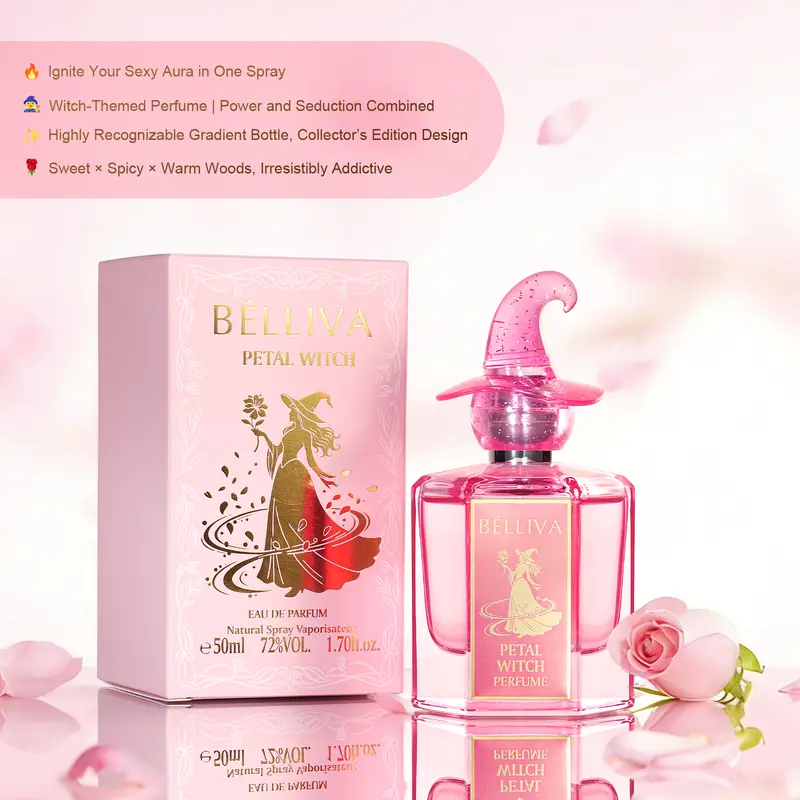 BELLIVA PetalWitch 50ml Women’s Perfume | Fruity Floral | Bright Fruit x Airy Florals x Clean Woody Dry-Down | Long-Lasting | Romantic Witchy Scent | Magical Vibe | Perfect for Everyday Wear, Work, Dates, Gifts & All Seasons