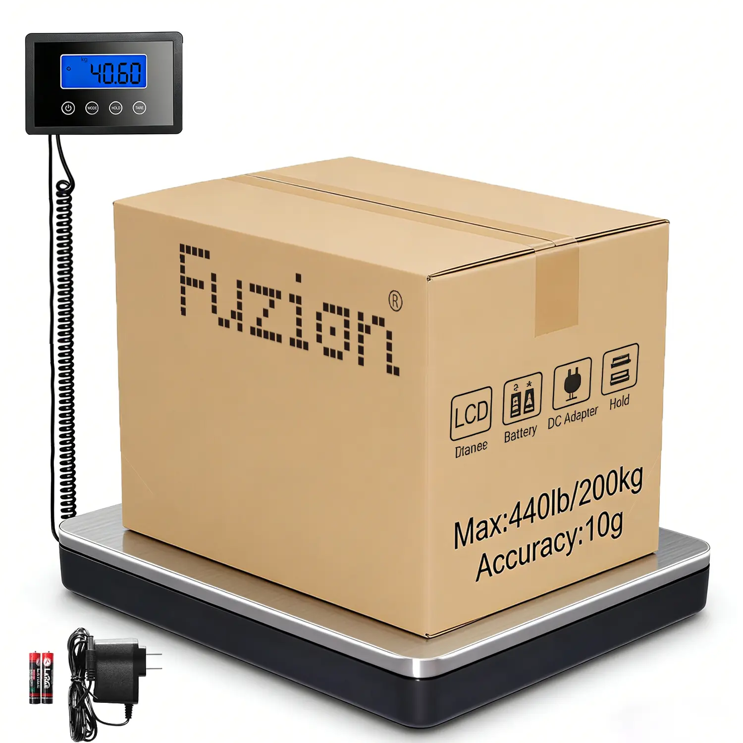 200kg Shipping Scale 440lb x 10g Accuracy,  Postal Scale with Hold/Tare/Stainless Steel Platform,    Express scale Parcel scale Digital Shipping Scale for Packages/Small Business/Luggage, Battery & AC/DC Adapter Pet scale Courier scale