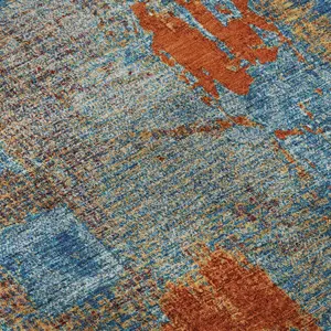 HomeRoots 678013 5x8 ft. Navy Blue, Orange & Teal Abstract Color-Block Full-Sized Machine-Made Rectangle Area Rug – Washable, UV-Protected, Color-Block Area Rugs, Full-Sized Area Rugs