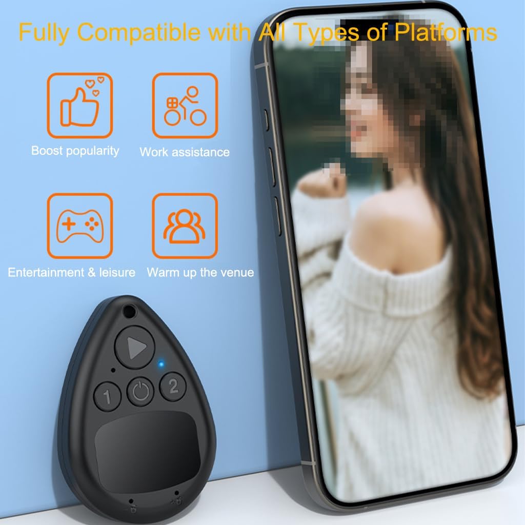 Bluetooth Screen Tapper Auto Clicker for TikTok App - Wireless Touchpad Remote Phone Tapper for iPhone & Android (iOS AssistiveTouch Required), Dual Device S1/S2, 2-Speed Silent Clicker (Black)