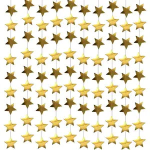 105 Feet Gold Star Garland, 8 Strands Glitter Paper Star String, 2.4 Inch Hanging Star Decorations for Christmas Tree, Birthday Party, Wedding, Ceiling Decor, Gold Paper Stars for Party Decor