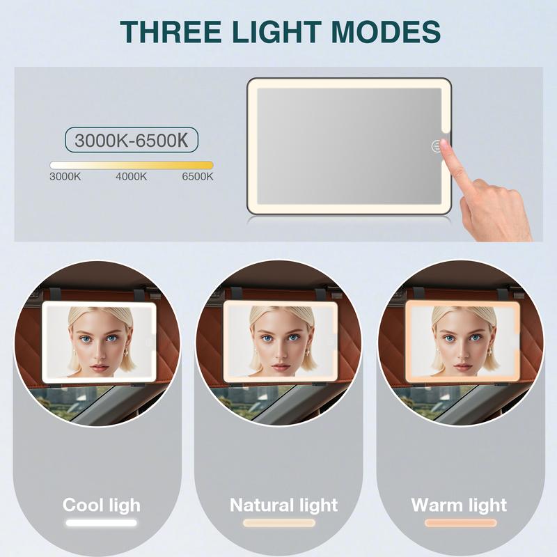 Rechargeable Car Vanity Mirror with 58 LEDs, Type-C Charging, and 3 Lighting Options