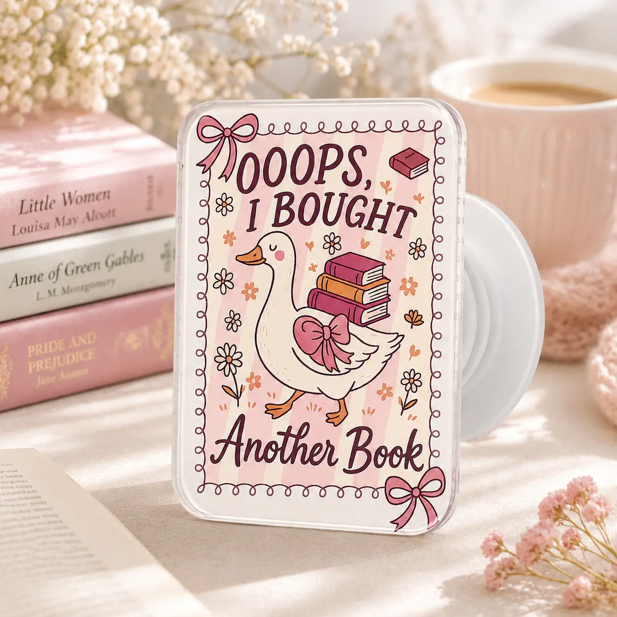 Book Lover Phone Grip Another Aesthetic Cute Shhh Reading Coffee Coquette Bow Holder Stand Most Phones Gift Her