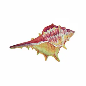 Conch Shell in Watercolor Embroidered Patch – Coastal Ocean-Inspired Iron-On or Sew-On Applique, 4.65" x 6.85", Made in USA