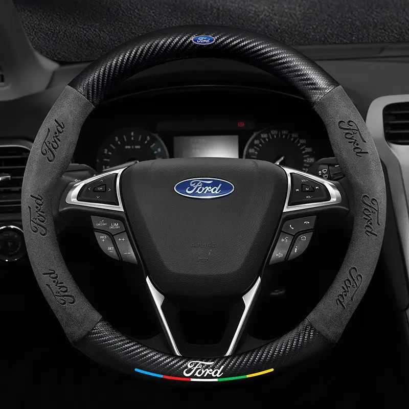 Suede Carbon Fiber Automotive Car Interior Steering Wheel Cover for Ford Focus Mk2 Mk3 Fiesta Mondeo S-Max Mustang Fusion Kuga St Accessories