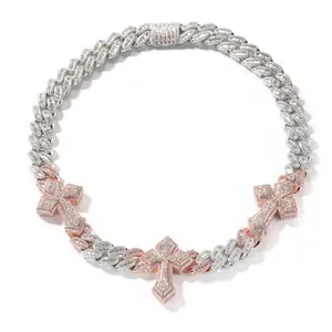 [ICE HUE]18K Gold Vacuum Plated Copper with 5A+ Sri Lanka Zircon Triple Cross Necklace Miami Italy Mexico & Micro Inspired for Women & Men Luxury Jewelry,Daily Wear,Casual Fashion,Gift Idea,Chicano,Classic,Hip Hop,Simple,Sporty Style