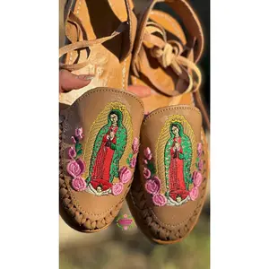 Virgen Sequin Mommy and Me- Embroidered Tan Lace up