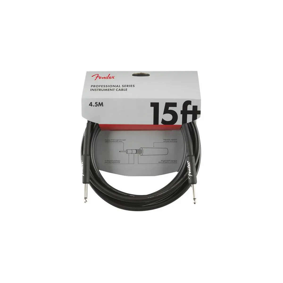 Fender Professional Series Instrument Cable - 15ft Length, Straight/Straight Connectors, Black Audio Accessory