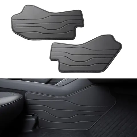 Tesla Model Y Juniper 2026-2027 Center Console Leather Side Anti-Kick Mats 2 Pieces Waterproof Dust Resistant Front Seat Side Protector Cover Black