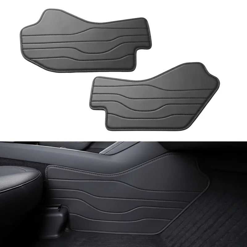 Tesla Model Y Juniper 2026-2027 Center Console Leather Side Anti-Kick Mats 2 Pieces Waterproof Dust Resistant Front Seat Side Protector Cover Black