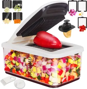 Vegetable Chopper with Container – RüK 10-in-1 Food Chopper, Extra Large Veggie Cutter with 6 Blades & Spiralizers for Kitchen Prep