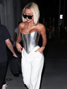 Women's Grommet Eyelet Lace Up Corset Top, Fashionable Metallic Color Corset Top for Summer, Women's Clothing for Daily Wear