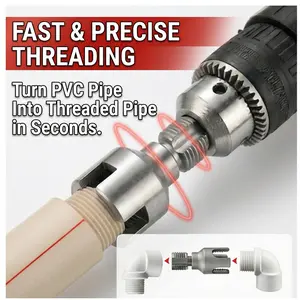 PVC Pipe Threading Tool Set 1/2" 3/4" 1" | Drill-powered external thread maker for PVC/PPR/plastic pipes