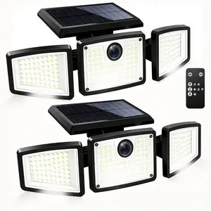 2 Pack Triple Head Solar LED Motion Sensor Lights, IP44 Waterproof Outdoor Auto On/Off Security Light for Garden, Garage, Pathway & Patio