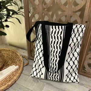 Keffiyeh Tote Bag Palestinian Shoulder Bag with Classic Black and White Design and Black Handles