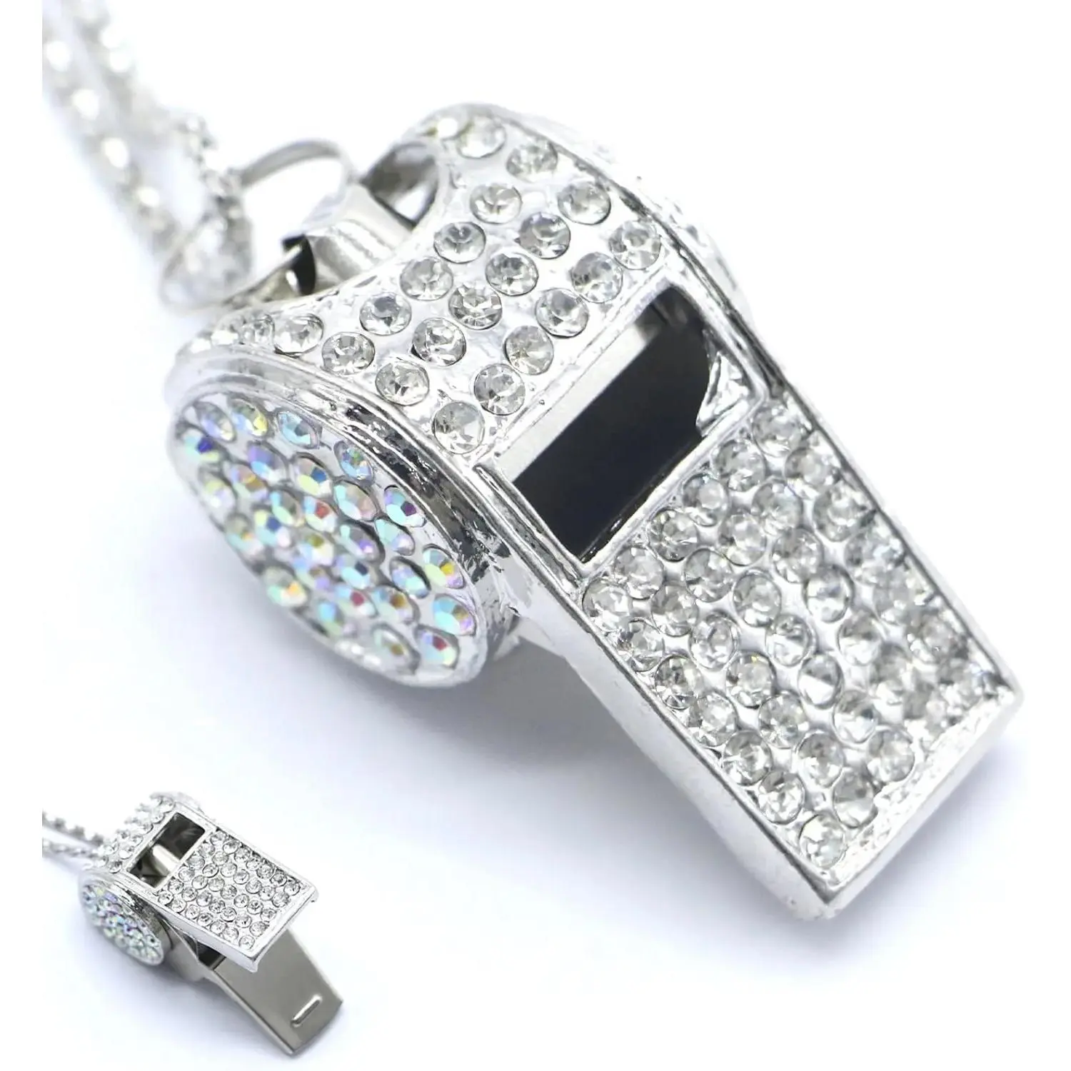 Whistle, Bling Whistle, Metal Crystal Rhinestone Whistle with Keychain, Loud Crisp Sound Whistles for Coach, Referee, Basketball, Lifeguard, Survival