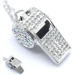 Whistle, Bling Whistle, Metal Crystal Rhinestone Whistle with Keychain, Loud Crisp Sound Whistles for Coach, Referee, Basketball, Lifeguard, Survival