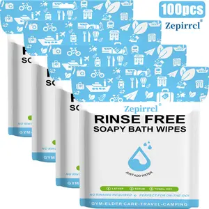 100pcs Disposable No-Rinse Bath & Cleansing Towels. Quickly clean your body without rinsing or showering. Ideal for elderly care, travel, outdoor activities, camping, swimming, fitness and outdoor work. Convenient bathing essential, 25 pieces per pack.