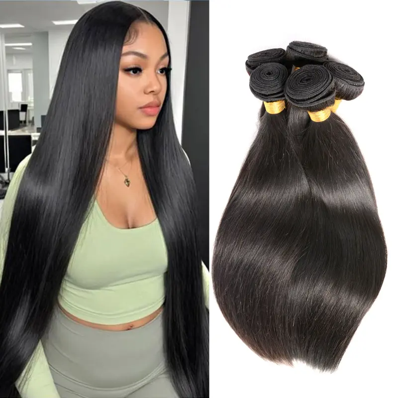 Bone Straight Human Hair Bundles Extensions - 100g/PC 100% Unprocessed Remy Virgin Weft, Double Weft Sew-In Weaving, 12-32 Inches Natural Black, Heat-Resistant, Dye & Bleach Ready, Can Be Highlighted Bundles of Human Hair for Weddings, Formal Events,sohoc