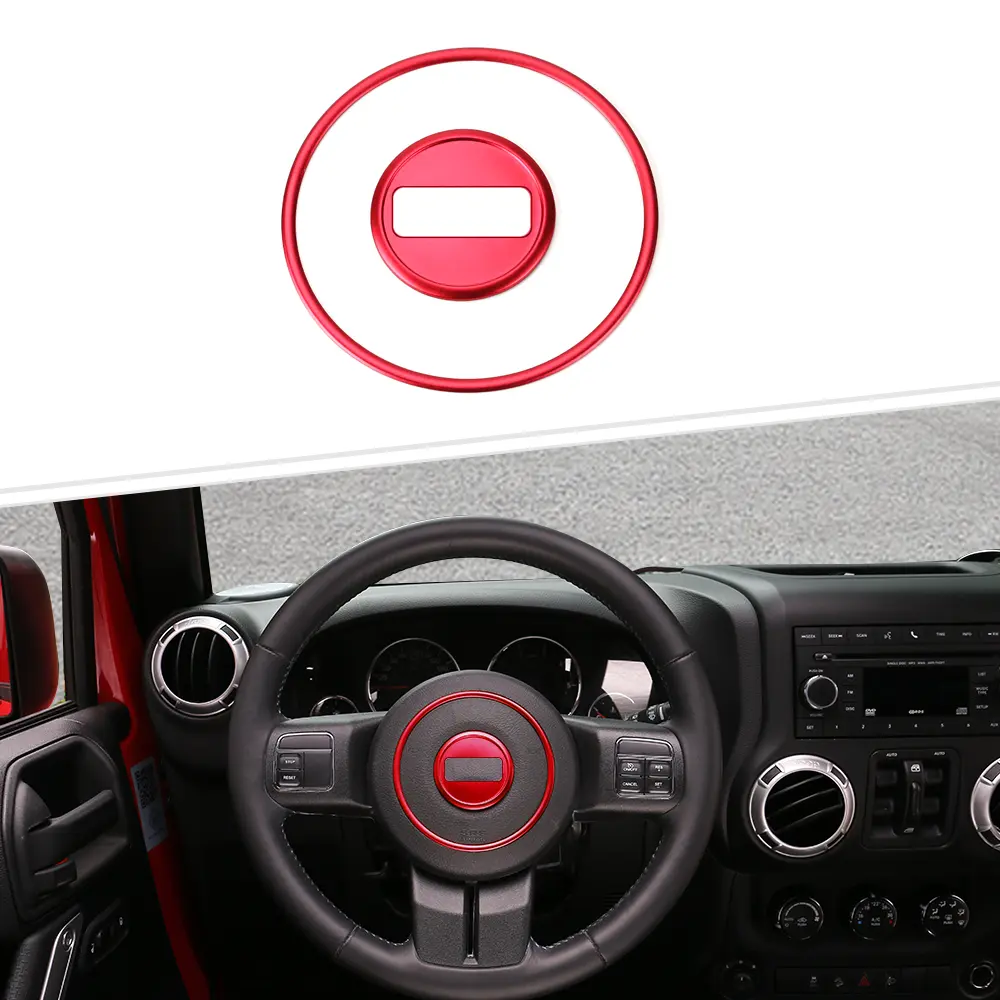 Car Steering Wheel Decor Trim Ring Cover for 2011-2017 Jeep Wrangler JK/2011-2016 Compass/Patriot/2011-2013 Grand Cherokee, Aluminium Alloy Auto Interior Accessories, Laser Cut Sticker Custom Vinyl Decal, As the Picture Shows, Vinyl Decals, Self Adhesive,