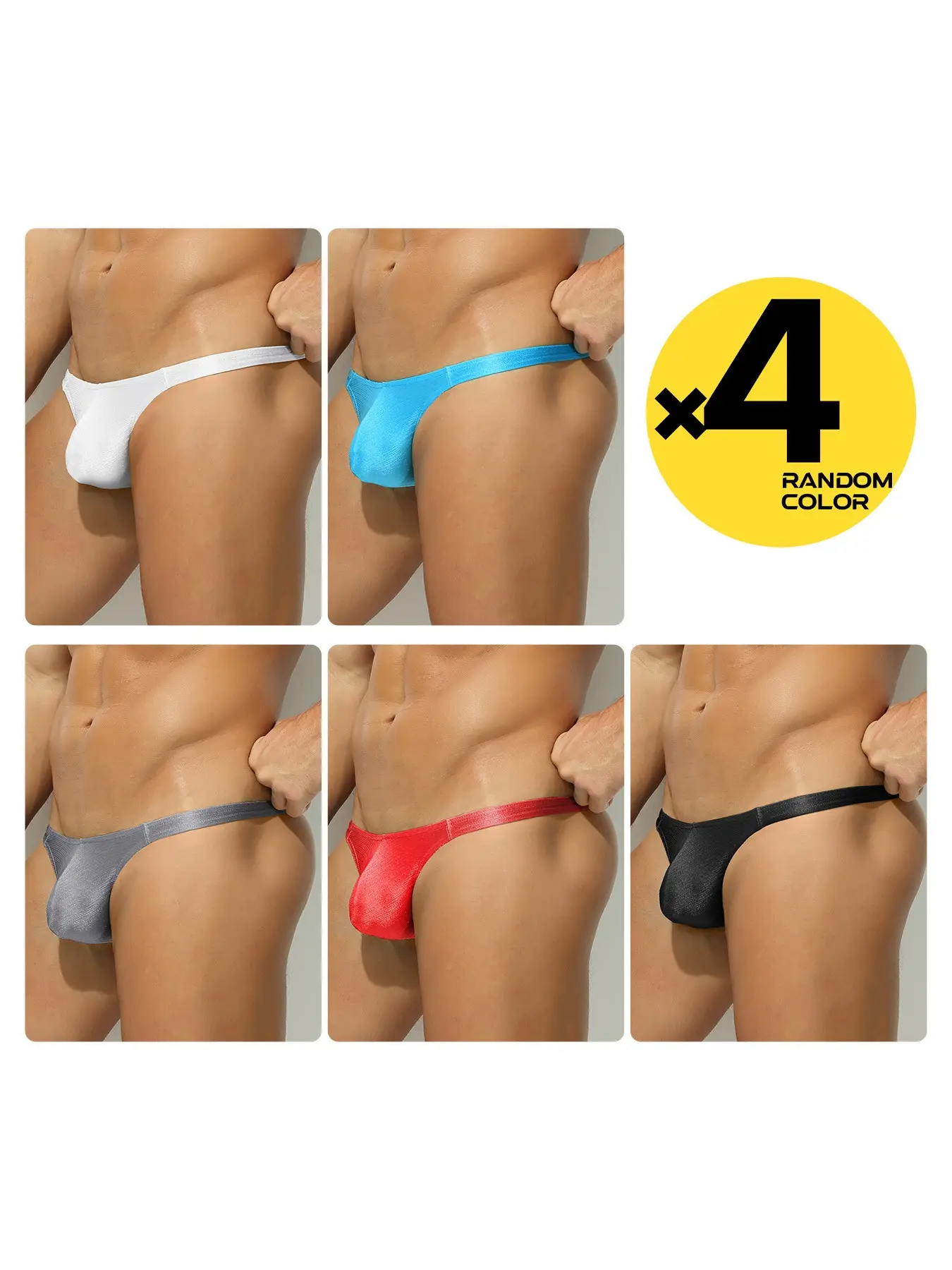 2/3/4 Pcs Random Color Men's Plain Solid Thongs, Narrow Waistband, T-Back Hip-Lifting Sporty Design, Smooth & Breathable, For Sports & Fitness, G String Tangas
