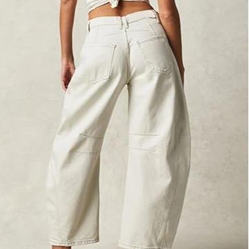 Flvsun-Women's Stretch Low Rise Barrel Jeans Vintage Loose Wide Leg Cropped Denim Pants Y2K Style Loose Jeans