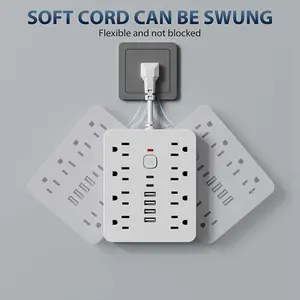 Multi-Function Multi-Socket Extension Cord with USB Type-C Charging Adapter Short Cable US Standard AC 110V Flexible Soft Cord
