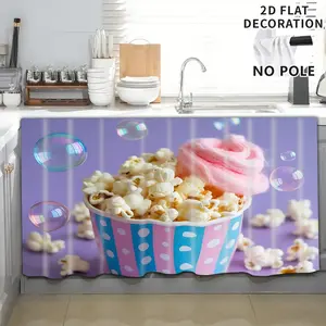 2D Flat Print 1pc,Popcorn with cotton candy and bubbles,Kitchen Utensil Print Curtain-Translucent Rod Pocket Design, Machine Washable Contemporary Art Decor for Kitchen,Living Room,Light Filtering Privacy,Light Filtering Drapes