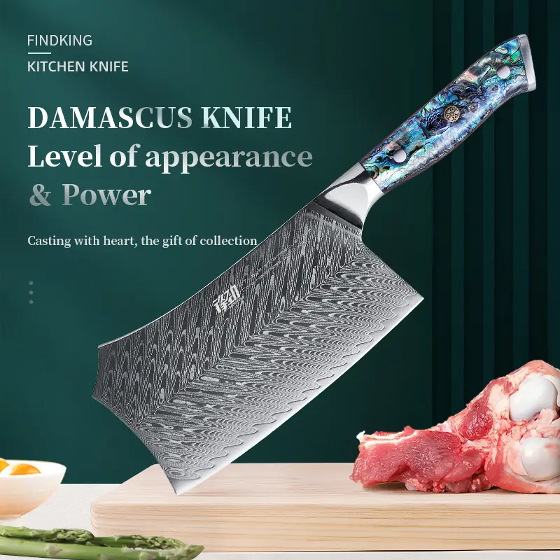 FINDKING 1pc 6.5 inch Damascus Bone Chopping Knife, Chinese Cleaver for Kitchen, Professional Cleaver Butcher Knife, Chinese Bone meat Cutter for Home Kitchen