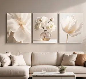 Flower Pattern Canvas Wall Art, 3 Piece Wooden Framed Canvas Painting Set, Modern Home Decor Ornaments for Living Room Bedroom Office