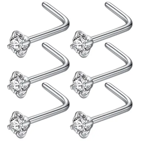 L-shaped Nose Studs, Stainless Steel Nose Rings, Nose Piercings, Nostril Piercing Chic Body Jewelry for Women & Men, Fashion Accessories for Party, Daily Clothing Decor, High Quality Jewelry