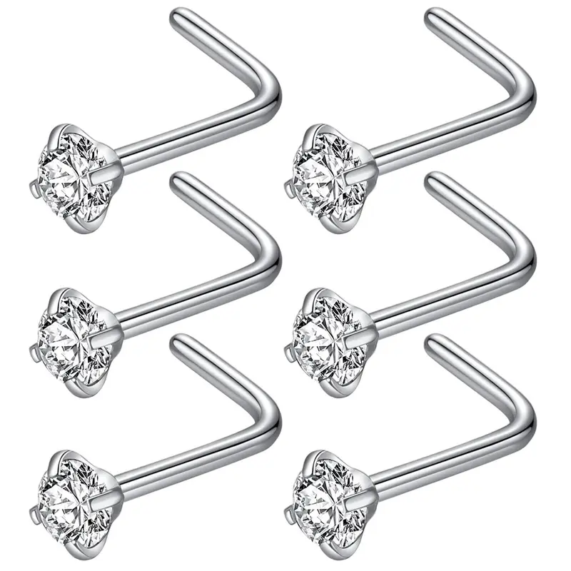 L-shaped Nose Studs, Stainless Steel Nose Rings, Nose Piercings, Nostril Piercing Chic Body Jewelry for Women & Men, Fashion Accessories for Party, Daily Clothing Decor, High Quality Jewelry
