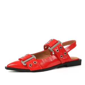 VIMISAOI Ballet Flats for Women Pointed Toe Ballerina Flats Summer Sandals Buckle Strap Metal Buckle Dress Date Party Office Casual Sandal Mary Jane Trendy Shoes