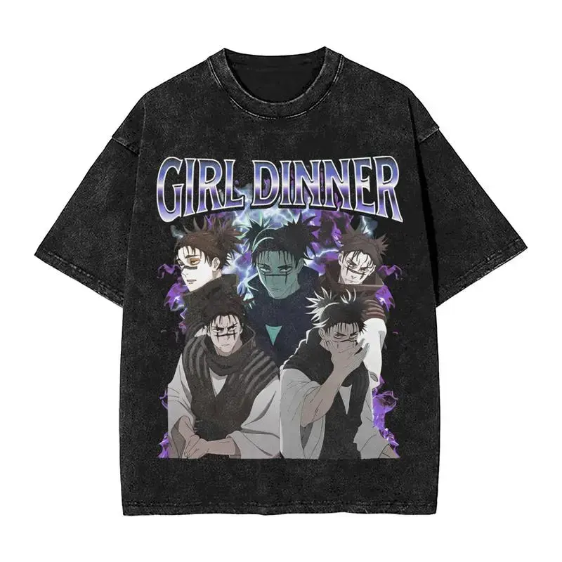 Girl Dinner Jujutsu Kaisen Choso Anime Graphic Tee Vintage Acid Wash Oversized T Shirt Mens Streetwear Y2K Manga Clothing Dark Aesthetic Meme Trendy Tiktok Viral Fashion Japanese Bootleg Retro Top Edgy Cool Grunge Outfit Harajuku High Quality