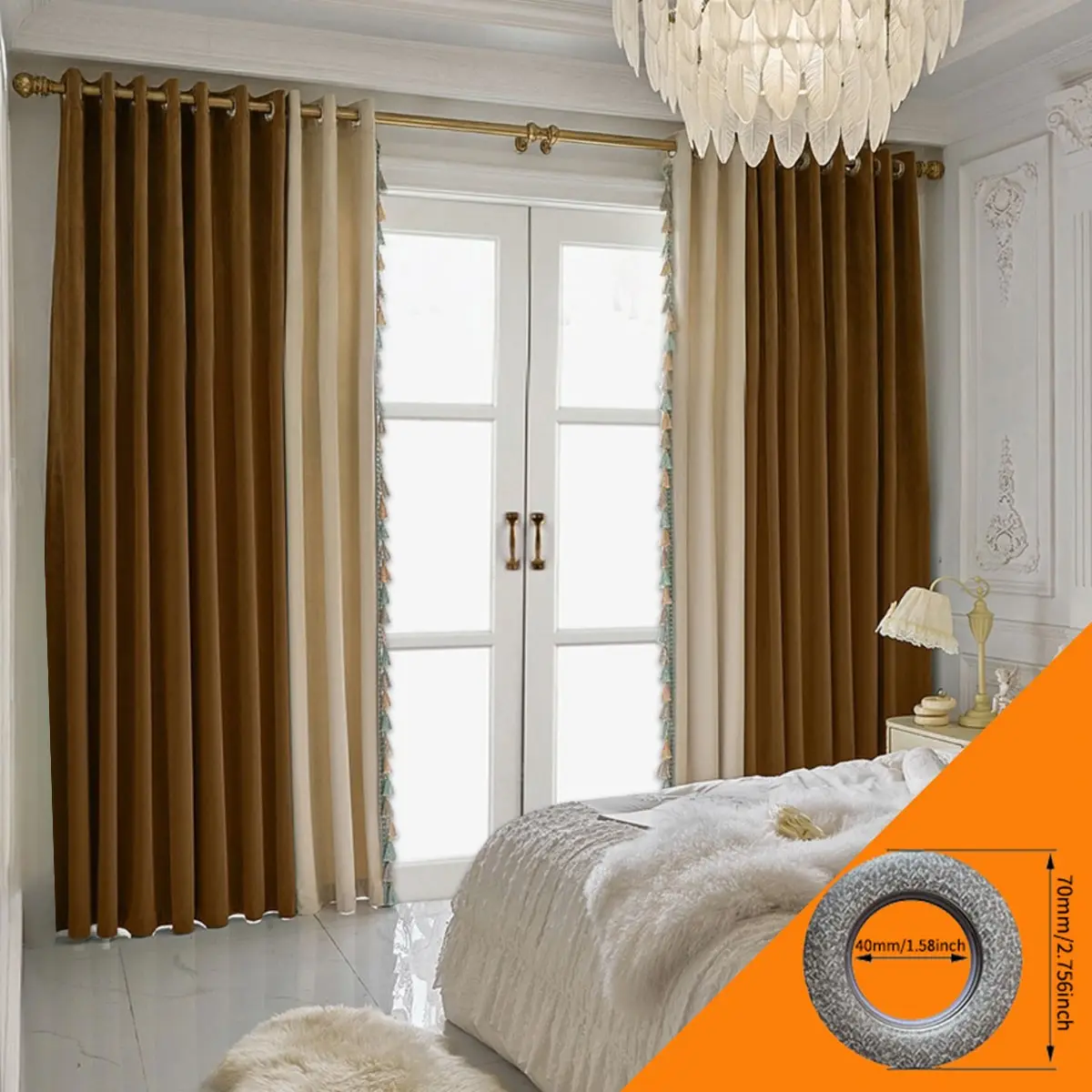 French Vintage Velvet Curtains, Heavy Curtain, Window Curtains, Home Decoration Curtain, High Light Blocking Thermal Insulation, Luxury Drapery for Living Room Bedroom, Multiple Colors Available, Curtain Panels
