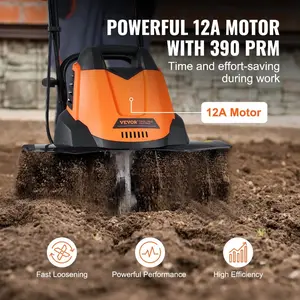 VEVOR 10 Amp Electric Tiller, 14 Tilling Width 3.94 Tilling Depth Corded Electric Tiller/Cultivator, Steel Mn Tines, Rototiller for Garden Lawn Soil Digging