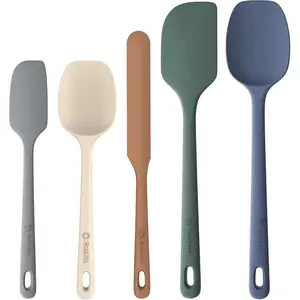 5 Pieces Silicone Spatula Set, Food Grade Rubber Spatula, Upgrade Strong Handle with Ergonomic Grip, Heat Resistant Up to 600°F for Nonstick Cookware, Cooking