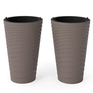 COSTWAY - 45 cm Tall Flower Pot Set of 2 with Insert Bucket and Handle Design-Brown