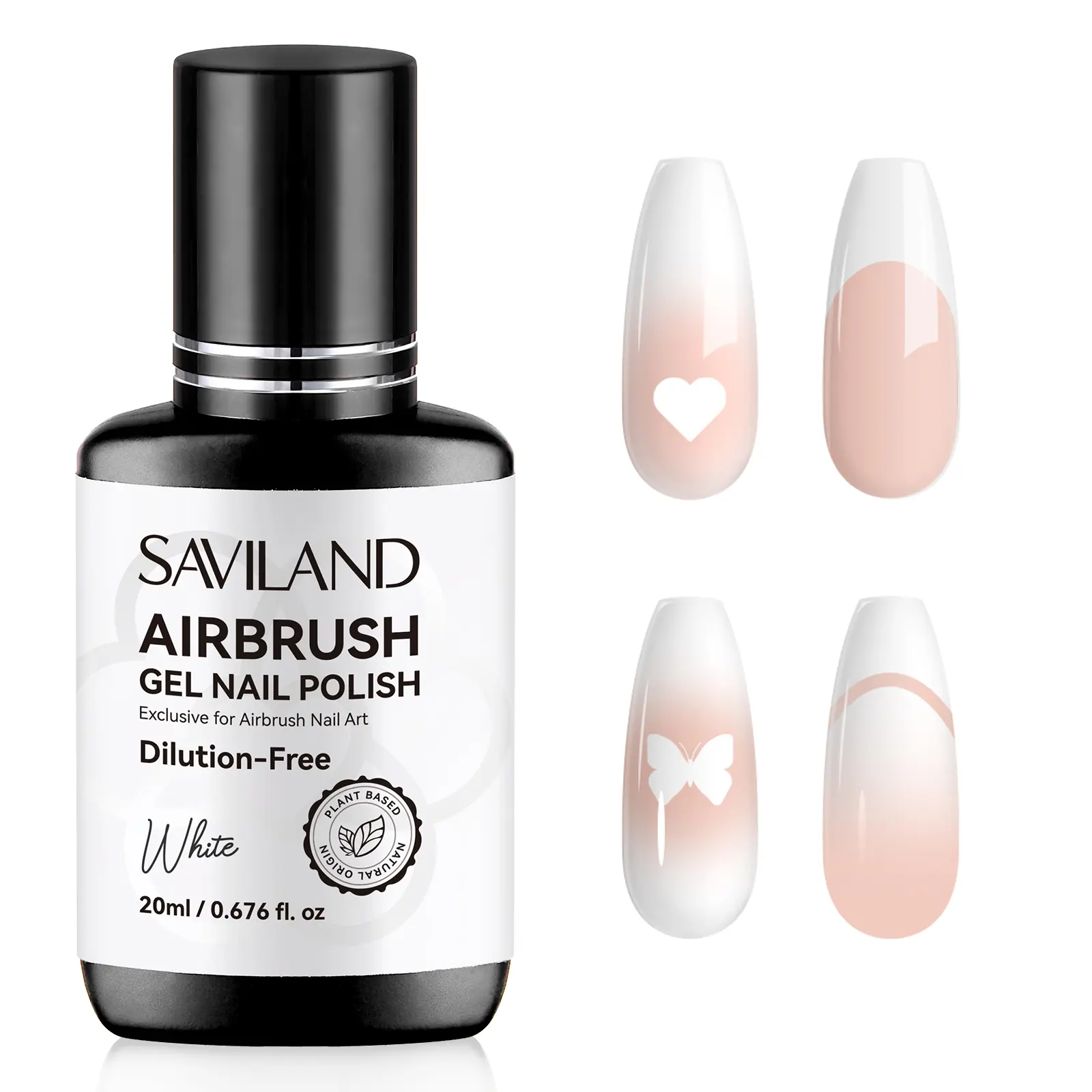 SAVILAND Plus Airbrush Gel Nail Polish – 20ml, Non-Acetone, Dilution-Free, Fine Mist Airbrush Gel with Castor Oil – 5 Colors Available for French, Cat Eye & Airbrush Nail Art, No Clogging
