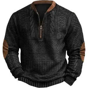Jackets for Men Western Aztec Ethnic Print Vintage Top Long Sleeve Shirt Stand Collar Button Down Pullover Coat