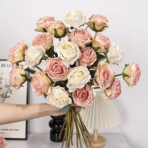 High-end fringed rose bouquet of 8 pieces, made of artificial silk flowers, suitable for hand-held flower arrangements, wedding photography, home decoration, and floral arrangements.