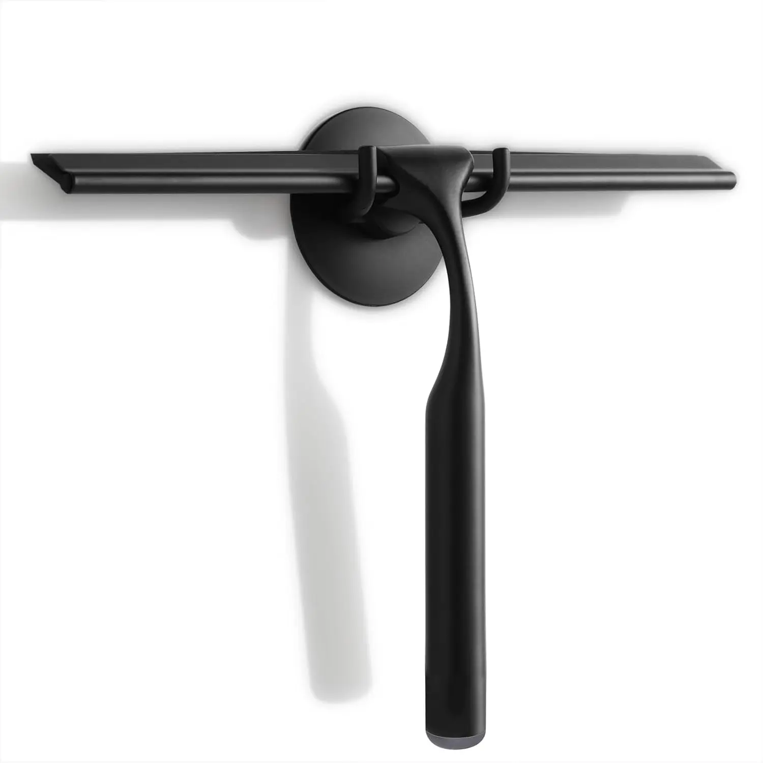 Shower squeegee for glass doors 10 inch window squeegee wiper with nonslip handle replacement squeegee blade and hook for bathroom glass shower doors mirror tile car cleaning black