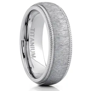 Men's Titanium Hairline Ground Brushed Finish Dome Comfort-fit Wedding Band 7MM