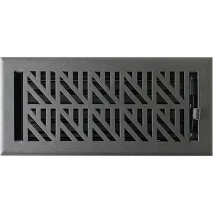 , Steel Floor  - 4x10 inch, Abstract Design, Textured Black Finish, Heavy Duty Walkable Steel Floor Vents, Metal Damper Attached Air Vents for  Floor only