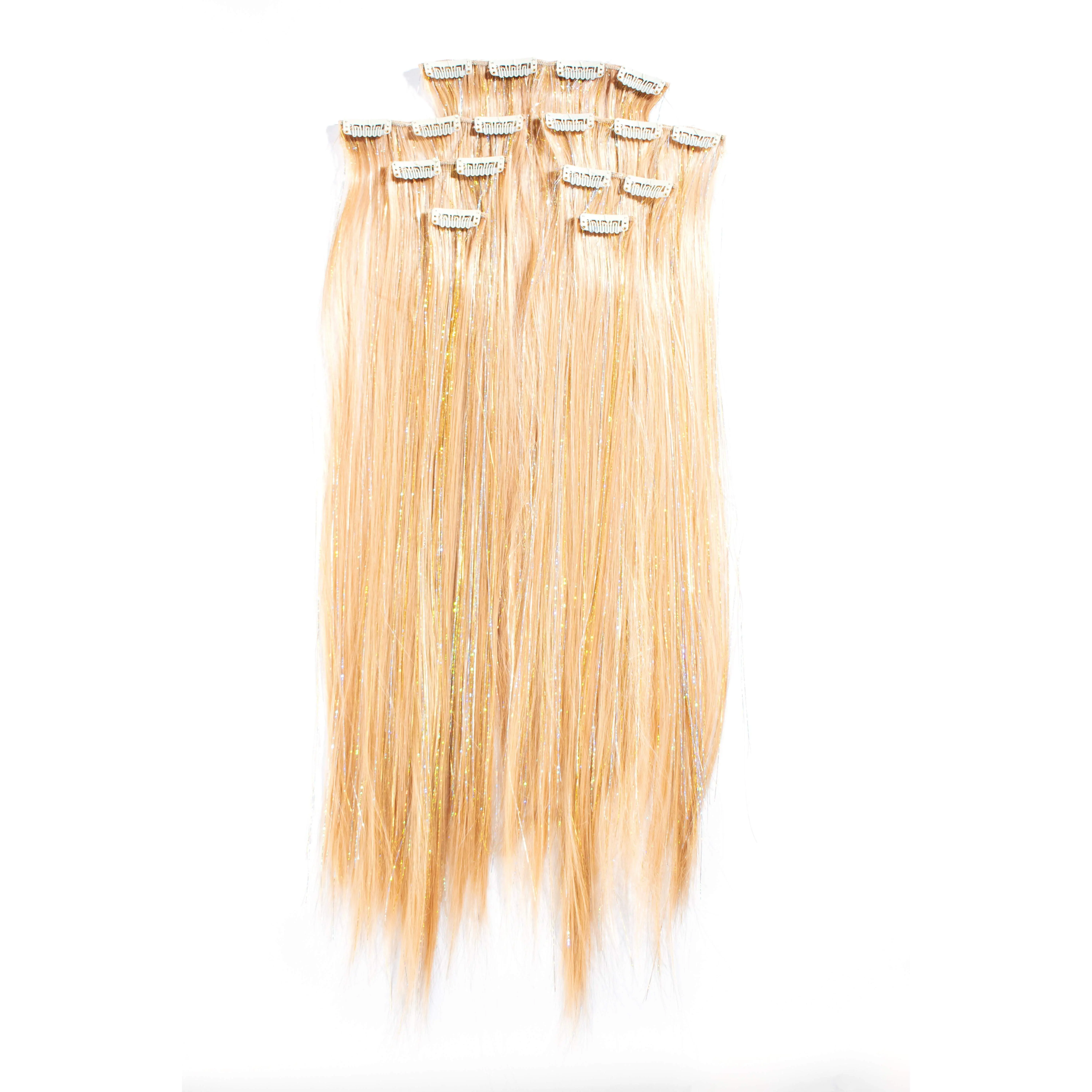 Blonde Bombshell - 22in Luxe Synthetic Full Clip-In Extension Set  with Tinsel