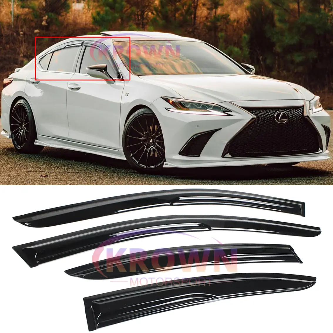 FOR 2019-2025 LEXUS ES300h ES350 JDM 3D WAVY MUGEN STYLE WINDOW VISOR RAIN GUARD