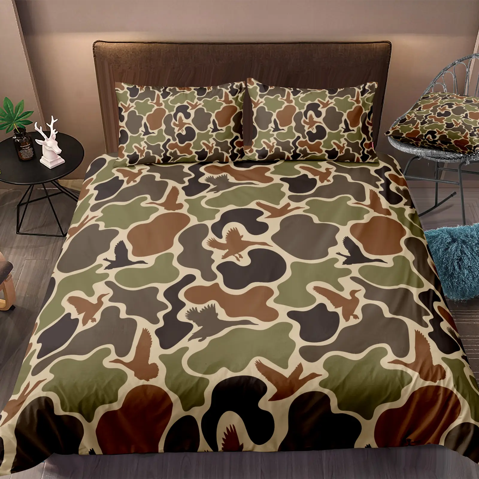 Duck Camo Bedding Set, Soft Duvet Cover & Pillowcases, Breathable Polyester Fabric, Suitable for All Seasons, One Size Fits Most